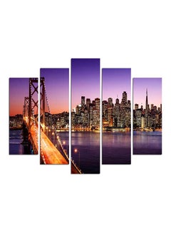 Buy 5-Pieces Bridge Themed Decorative Wall Painting Set Yellow/Purple/Brown 150x60cm in Egypt