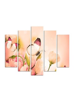 Buy 5-Pieces Butterfly Themed Decorative Wall Painting Set Pink/Green/Black 150x60cm in Egypt