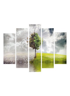 Buy 5-Pieces Contrasting Tree Themed Decorative Wall Painting Set Grey/Green/White in Egypt