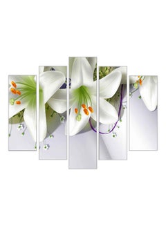 Buy 5-Pieces Floral Decorative Wall Painting Set White/Purple/Green 150x60cm in Egypt