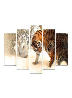 Buy 5-Piece Tiger Themed Wall Painting Set White/Orange/Black 110x60cm in Egypt