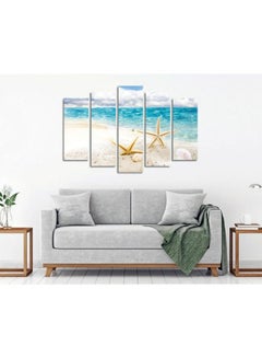 Buy 5-Piece Beach Themed Canvas Wall Painting Set Blue/Beige/White 105x70cm in Egypt