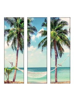 Buy 3-Piece Coconut Tree Canvas Wall Paintings With Frame Blue/Green/White 100x90cm in Egypt