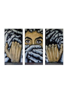 Buy 3-Piece Decorative Canvas Wall Painting With Frame Blue/Beige/Black 120x80cm in Egypt