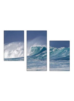 Buy 3-Piece Ocean Waves Themed Wall Painting With Frame Blue/White/Green 120x80cm in Egypt