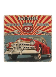 Buy Car Themed Wooden Wall Decal Beige/Red/Blue 30x30cm in Egypt