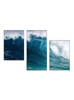 Buy 3-Piece Waves Themed Decorative Wall Painting Set Without Frame Blue/White 120x80x0.3cm in Egypt