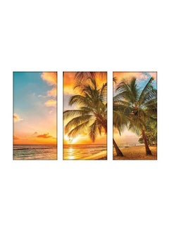 Buy 3-Piece Sunset At Beach Themed Decorative Wall Painting Set Without Frame Blue/Green/Brown 120x80cm in Egypt