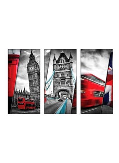 Buy 3-Piece Big Ben Themed Decorative Wall Painting Set Without Frame Grey/Red/Blue 120x80cm in Egypt