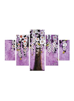 Buy 5-Piece Floral Themed Wall Painting With Frame Purple/White/Brown in Egypt