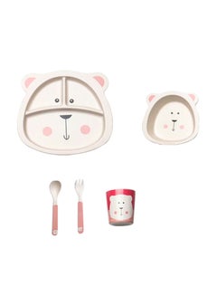 Buy 5-Piece Dinnerware Set For Kids Beige/Pink/Black Meal Plate 23x21.5 cm , Bowl 14x13.5 cm , Cup 7.1x7.1 cm , Spoon 13.5x2.2 cm , Fork 13.5x3cm in UAE