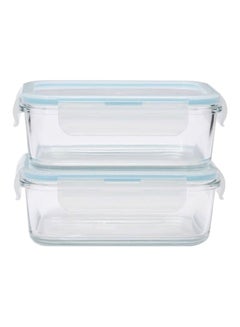 Buy Boro Pro 2-Piece Rectangular Food Storage Container Set With Lid Blue/Clear 725ml in UAE