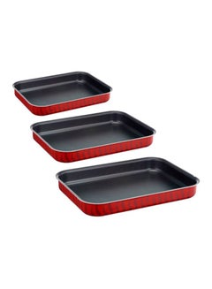 Buy Les Specialistes 3 Pcs Oven Dish Set (29x22/ 31x24/ 37x27 cm) Aluminium, Red/Black 29x22cm in UAE