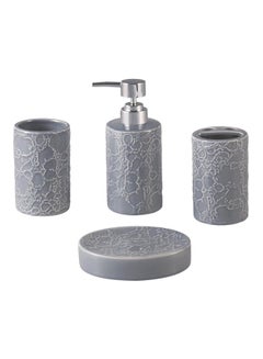 اشتري طقم حمام سيراميك 4 قطع رمادي بنمط مموج/ فضي Soap Dispenser 1x300, Tumbler, 1x300, Toothbrush Holder 1x300ملليلتر في الامارات