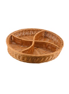 Buy Round Divided Artificial Bamboo Tray Brown 33D 6.5cm in UAE