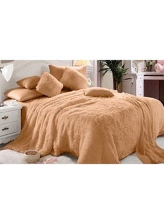 Buy 6-Piece Faux Fur Luxe Soft Comforter Set Faux Fur Beige in UAE