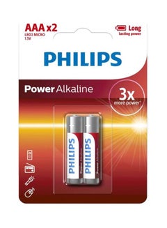 Buy 2-Piece Power AAA LR03 Alkaline Battery Set White/Red/Silver in Egypt