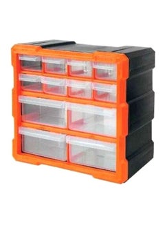 Buy 12 Drawer Storage Organizer Clear/Orange/Black 26.01x27x16cm in UAE