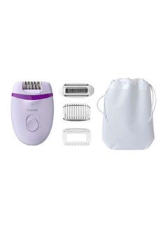 Buy BRE275 Corded Epilator With Cleaning Brush, Shaver, Shaver Comb, Massage Cap And Pouch White/Purple in Saudi Arabia