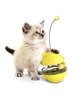 Buy Funny Cat Stick Toy Leaking Food Ball, Training Toy with Adjustable Leak Hole Yellow 15cm in UAE