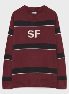اشتري Stripes Pattern Knitted Pullover Maroon/Black/White في السعودية