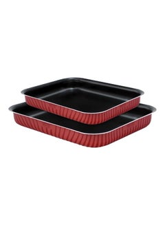 اشتري طقم صواني خبز مستطيلة الشكل مكون من قطعتين أحمر/أسود Small Tray 25cm, Large Tray 31سم في السعودية