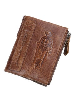 Buy Leather Double Zipper Wallet Brown in Saudi Arabia