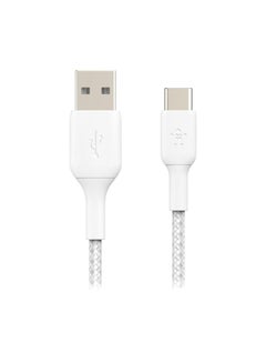 اشتري كابل Usb-C  مضفر (Usb-C إلى Usb-A من بيلكين، لأجهزة سامسونج، وبكسل، وآي باد برو، ونينتندو سويتش والمزيد) - بطول 1 م، أبيض أبيض في الامارات