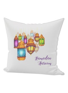 Buy Decorative Ramadan Kareem Printed Cushion Cotton White/Purple/Yellow 50x70cm in UAE