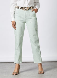 Buy High-Rise Straight Jeans Light Green in UAE