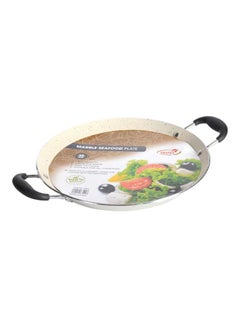 Buy Non-Stick Marble Seafood Plate Beige/Black 35cm in Saudi Arabia