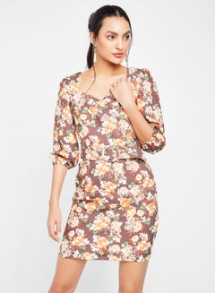 Buy Floral Pattern Belted Mini Dress Multicolour in Saudi Arabia