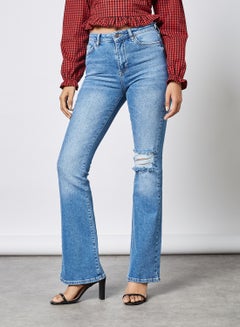 Buy Ripped Flare Jeans Blue in UAE