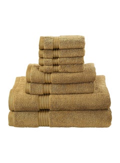 Buy 8-Piece 100% Combed Cotton 600 GSM Quick Dry Highly Absorbent Thick Bathroom Soft Hotel Quality For Bath And Spa Towel Set Includes 2xBath Towels (70x140 cm), 2xHand Towels (40x70 cm), 4xWashcloths (30x30 cm) Beige 70x140cm in UAE