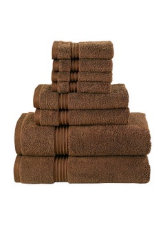 Buy 8-Piece 100% Combed Cotton 600 GSM Quick Dry Highly Absorbent Thick Bathroom Soft Hotel Quality For Bath And Spa Towel Set Includes 2xBath Towels (70x140 cm), 2xHand Towels (40x70 cm), 4xWashcloths (30x30 cm) Brown 70x140cm in UAE