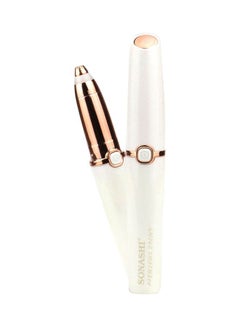 Buy Eye Brow Remover - Instant Painless Remover With Finishing Touch, Wireless Facial Eye Brow Remover With Gold Plated Head, Facial Epilator Pen With LED Light White/Gold in Saudi Arabia