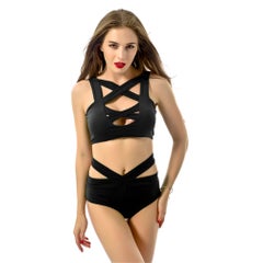 Buy 2-Piece Solid Bikini Set Black in Saudi Arabia