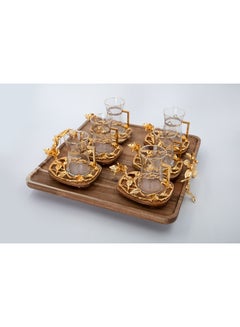Buy Tea Cup With Saucer And Tray Set Gold/Clear 40x40x10cm in Saudi Arabia