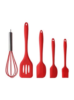 Buy 5-Piece Silicone Heat-Resistant Spatula Set Red in Saudi Arabia