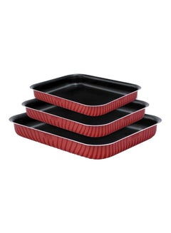 Buy 3-Piece Rectangular Oven Dish Set Red 25, 29, 31cm in Saudi Arabia