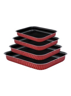 Buy 4-Piece Rectangular Oven Dish Set Red 25, 27, 30, 37cm in Saudi Arabia