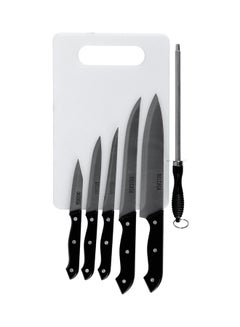 Buy 7-Piece Kitchen Knife With Plastic Cutting Board Set Black/Silver/White in UAE