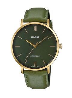 Buy Men's Enticer Leather Analog Wrist Watch MTP-VT01GL-3BUDF - 33 mm - Green in Saudi Arabia