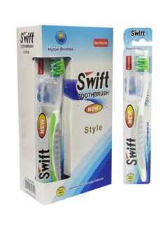 Buy 12-Piece Tooth Brush With Nylon Bristles Green/White in UAE