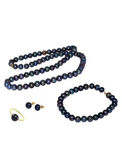 Buy 10 Karat Gold Black Pearl Strand Jewelry Set in UAE