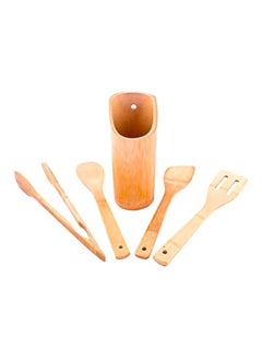Buy 5-Piece Bamboo Kitchen Tool Set Brown 10x33.6x10.6cm in Saudi Arabia