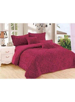 Buy 6-Piece Rose Fur King Comforter Set Cotton Maroon in UAE