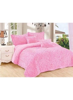 Buy 6-Piece Rose Fur King Comforter Set Cotton Light Pink in UAE