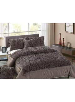 Buy 6-Piece Rose Fur King Comforter Set Cotton Grey in UAE