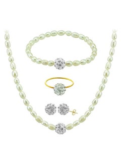 Buy 18 Karat Gold Crystal Balls And Pearls Strand Jewelry Set in UAE